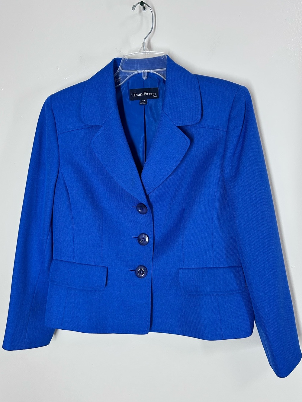 Evan-Picone Blue 3-Button Structured Suit Jacket Blazer Size 14P